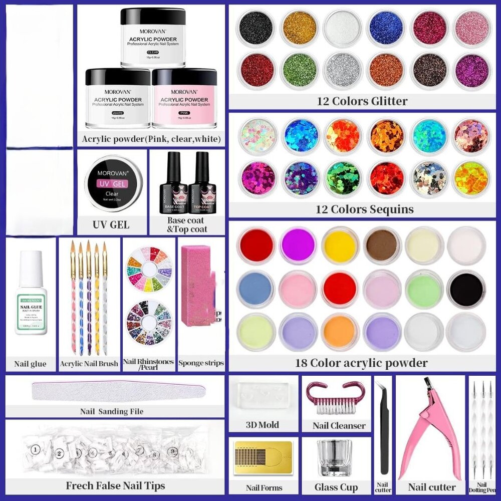 Morovan Acrylic Professional Nail Art Set 42 Colors Tools Nails Complete Kit NEW